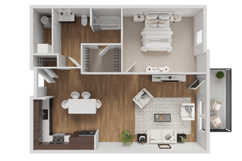 Floor plan for 1 bed, 1 bath, 770 sqft